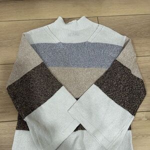 Striped Women's Sweater - Cream, Gray, Brown